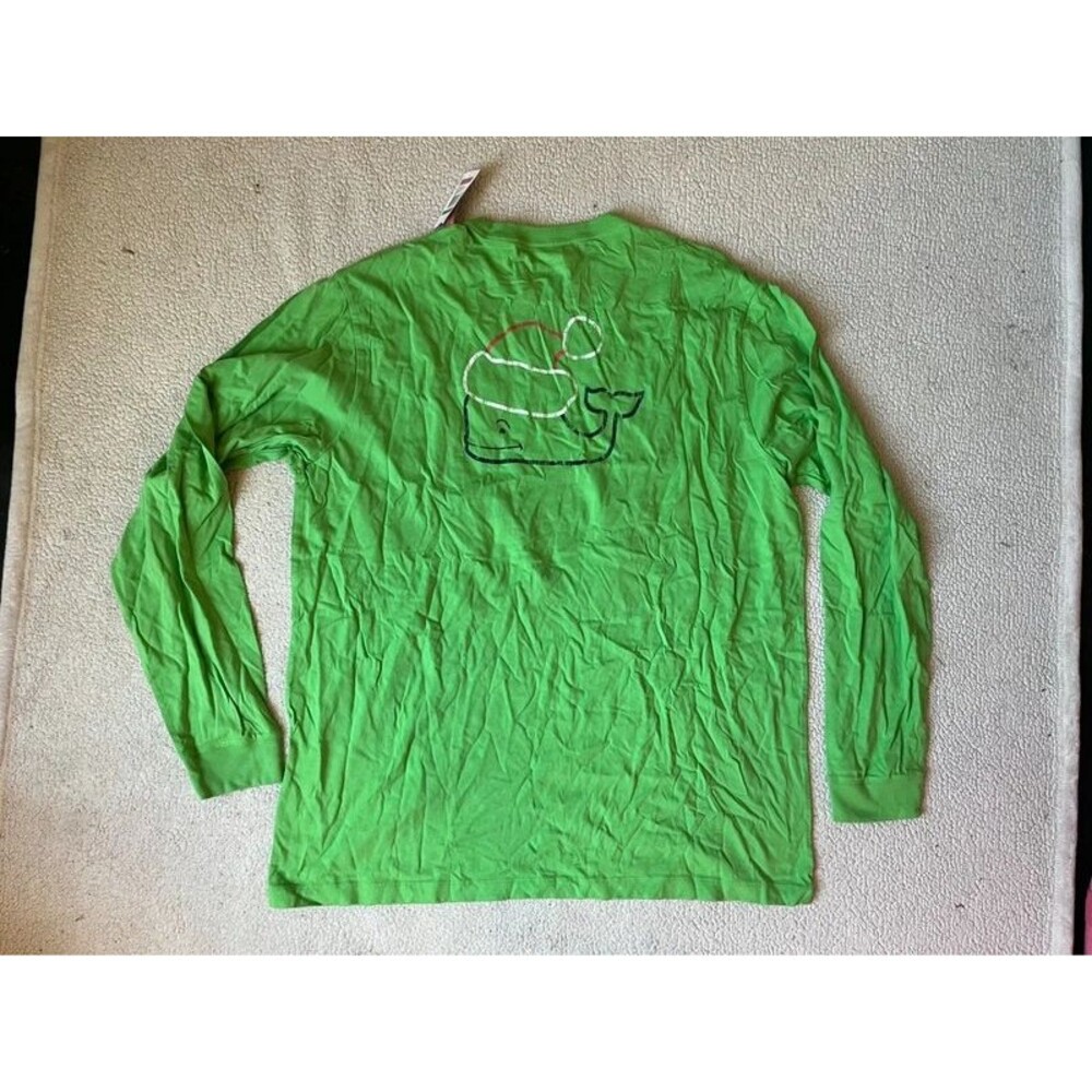 NWT Vineyard Vines Santa Hat Outline Grasshopper Green Long Sleeve Tshirt Mens L